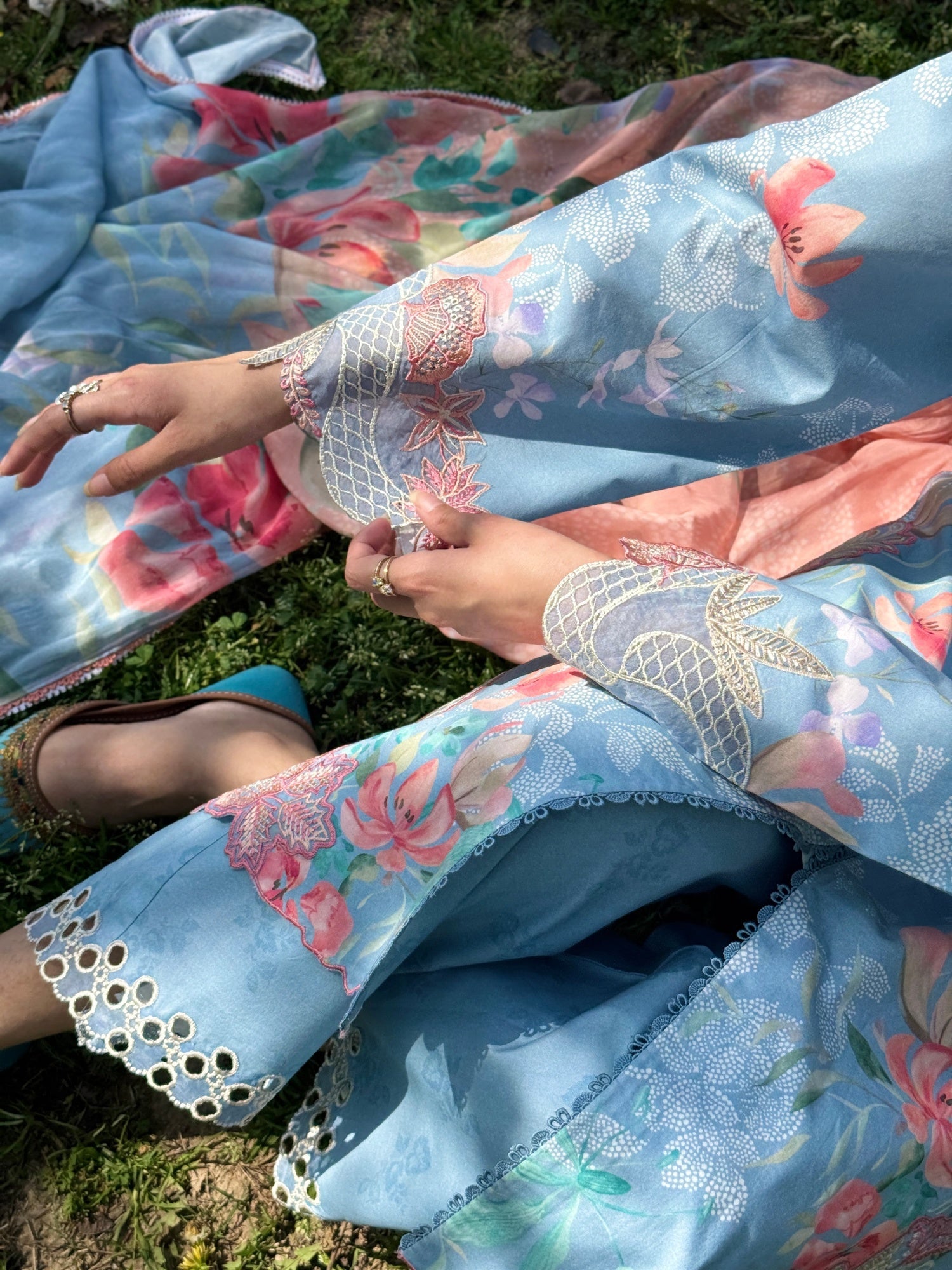 Ice Blue Sehrish Kanwal Festive Print'26 Lawn Embroidered Stitched 3-Piece Suit-Slona