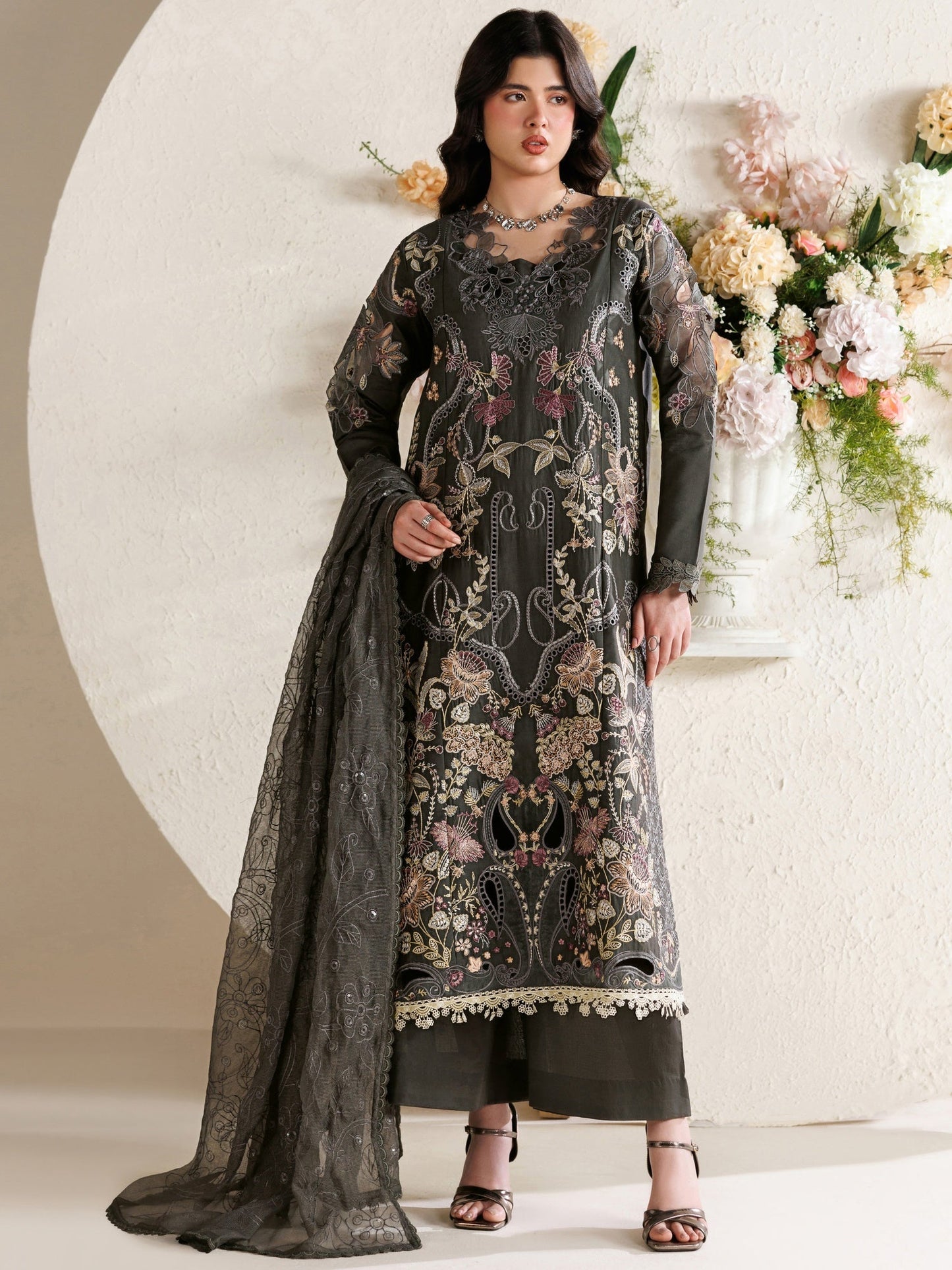 Grey Parishay Marbella Summer Lawn‘26 Embroidered Unstitched 3-Piece Suit-MB-14