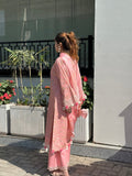 Pink Sehrish Kanwal Festive Print'26 Lawn Embroidered Stitched 3-Piece Suit-Flora