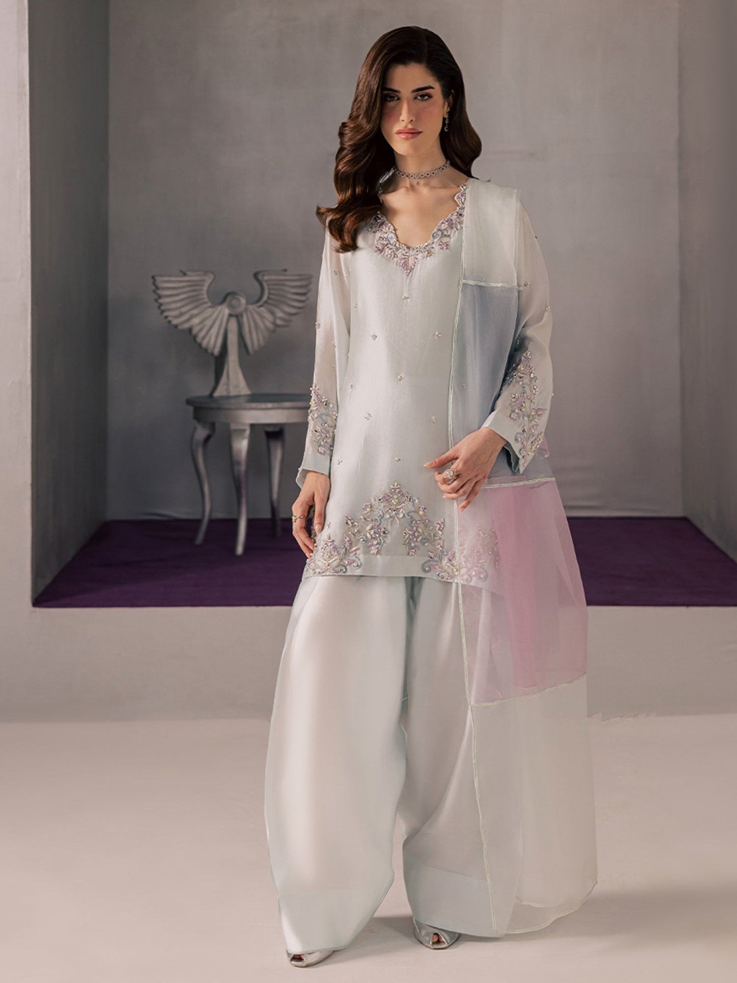 Blue Allure By IH Full Circle Tussel Silk Embellished Stitched 3-Piece Suit-Core