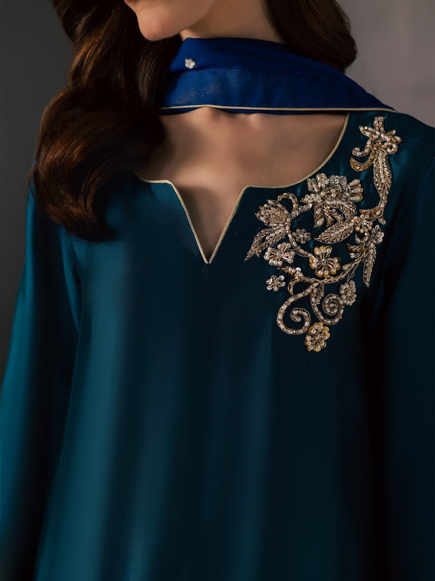 Blue Allure By IH Full Circle Tussel Silk Embroidered Stitched 3-Piece Suit-Flow