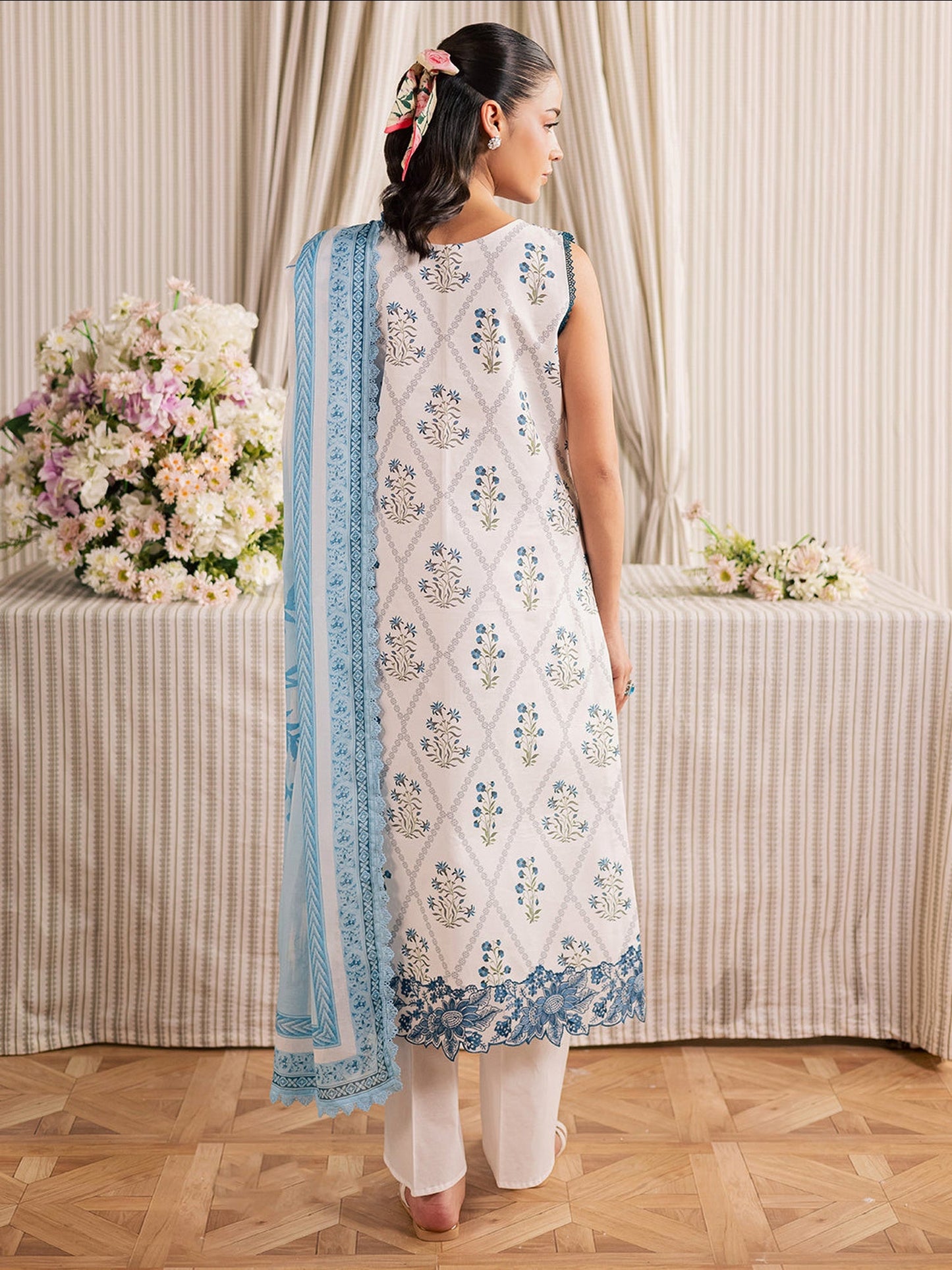 White and Blue Mahnur Afsana Lawn'26 Embroidered Unstitched 3-Piece Suit-AL-10