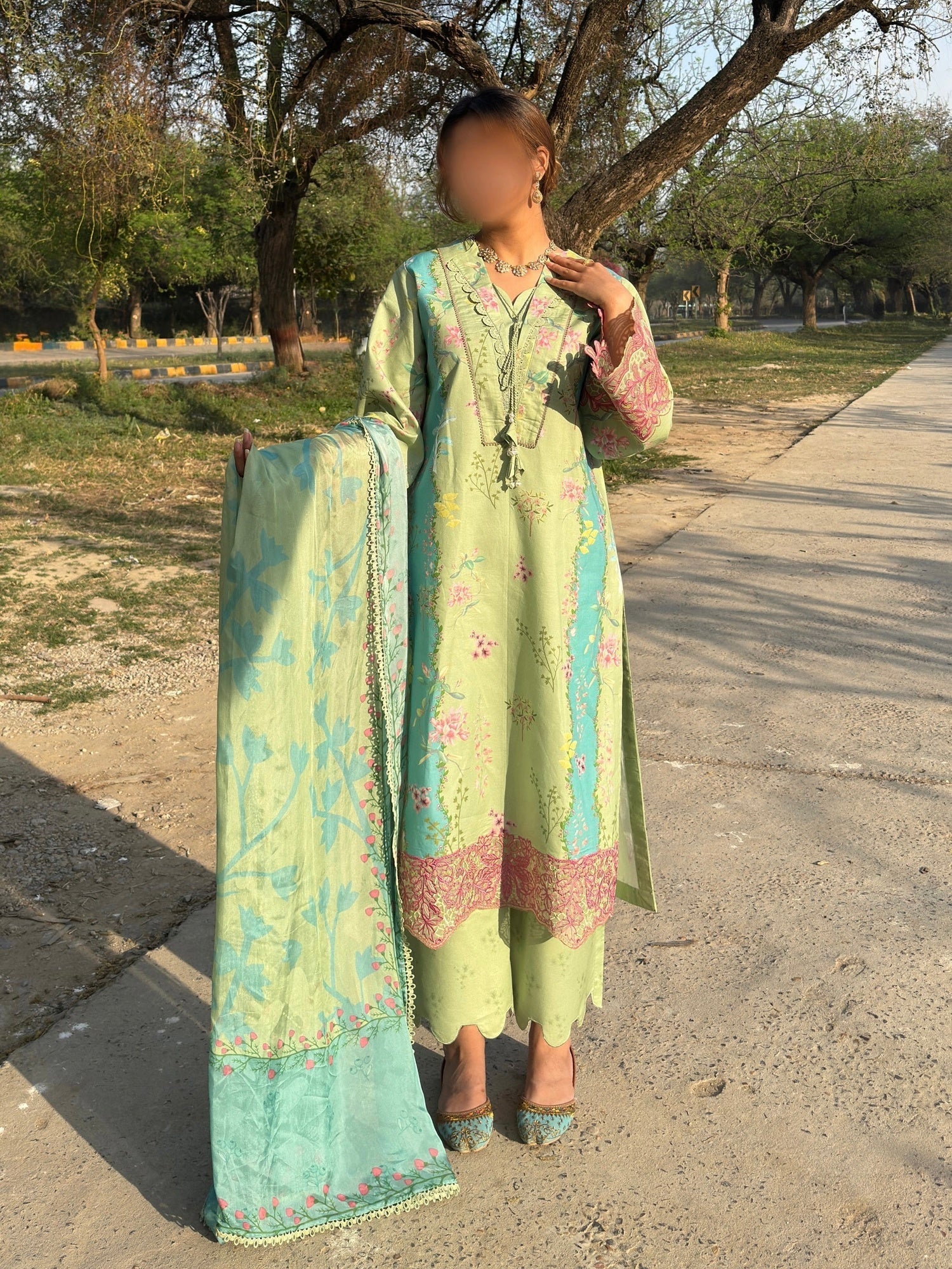 Pistachio Sehrish Kanwal Festive Print'26 Lawn Embroidered Stitched 3-Piece Suit-Nayra