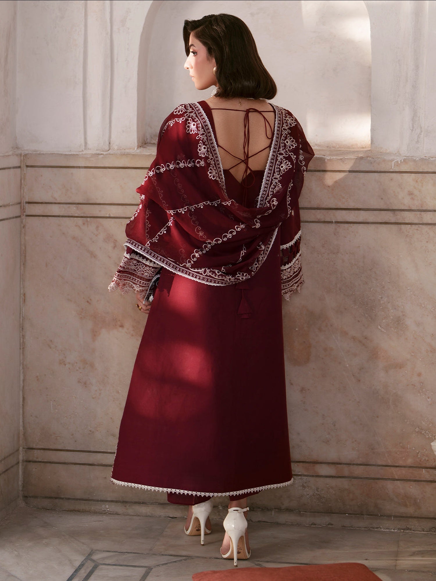 Maroon Mahnur Nilofer Luxury Lawn'26 Embroidered Stitched 3-Piece Suit-NL-08