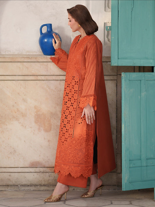 Orange Mahnur Nilofer Luxury Lawn'26 Embroidered Unstitched 3-Piece Suit-NL-11