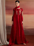 Red Allure By IH Full Circle Tussel Silk Embroidered Kaftan Set-Endless