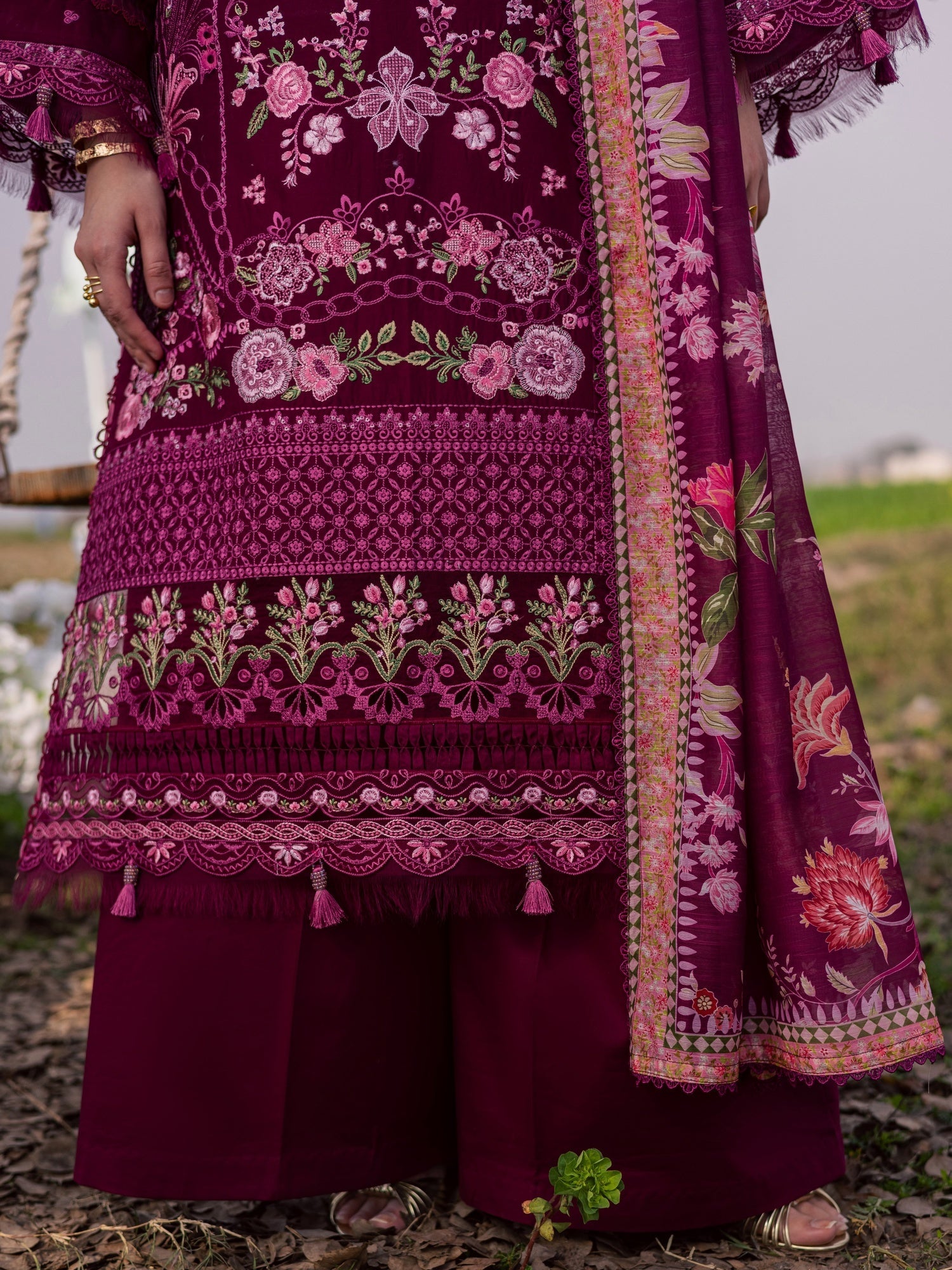 Magenta Parishay Dil e Raqsam Lawn'26 Embroidered Unstitched 3-Piece Suit-DR-07