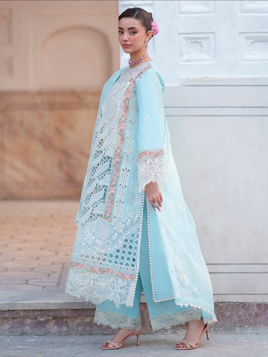 Blue Mahnur Nilofer Luxury Lawn'26 Embroidered Stitched 3-Piece Suit-NL-03