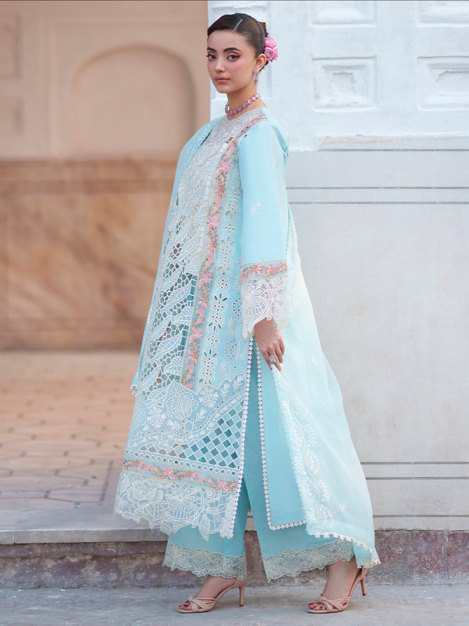 Light Blue Mahnur  Nilofer Luxury Lawn'26 Embroidered Unstitched 3-Piece Suit-NL-03
