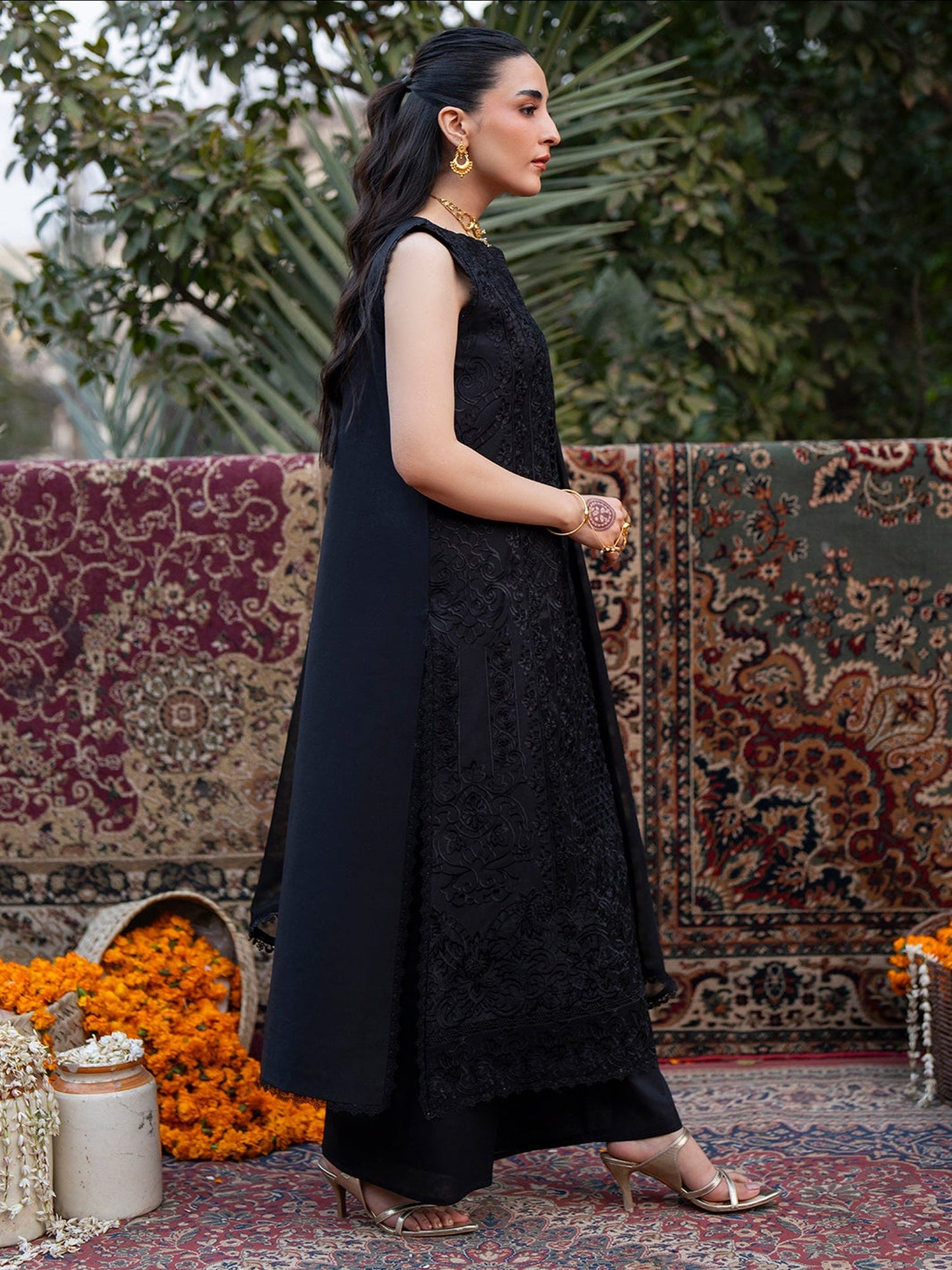 Black Mahnur Satrangi Lawn '26 Embroidered Unstitched 3-Piece Suit-ST-12