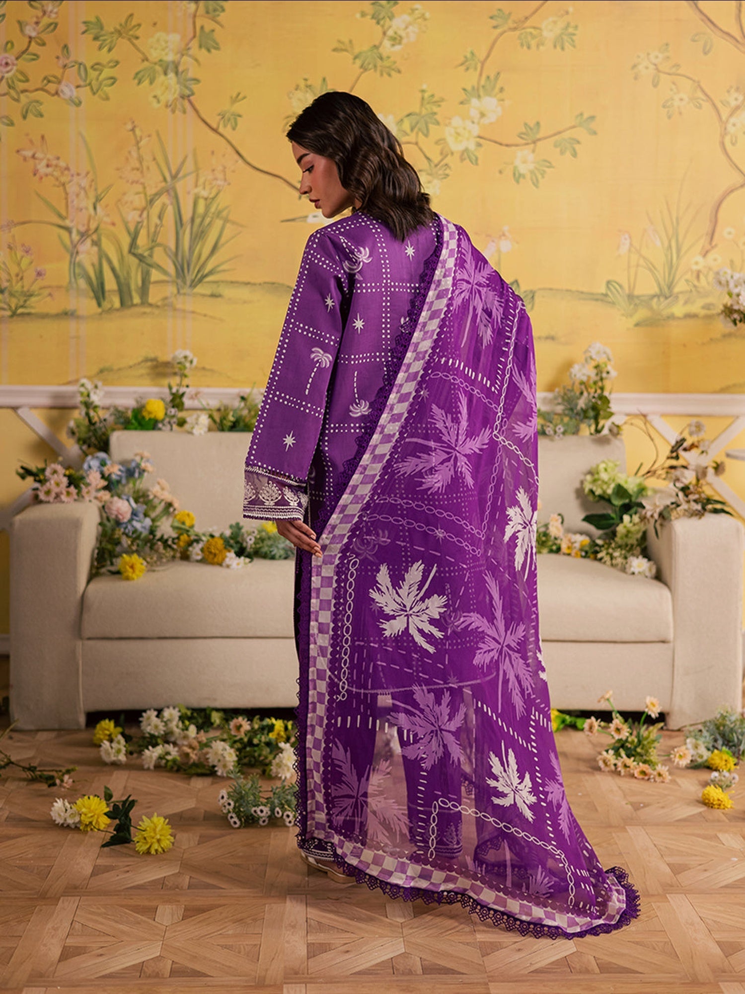 Purple Mahnur Jahaan Lawn'26 Embroidered Unstitched 3-Piece Suit-MJ-03