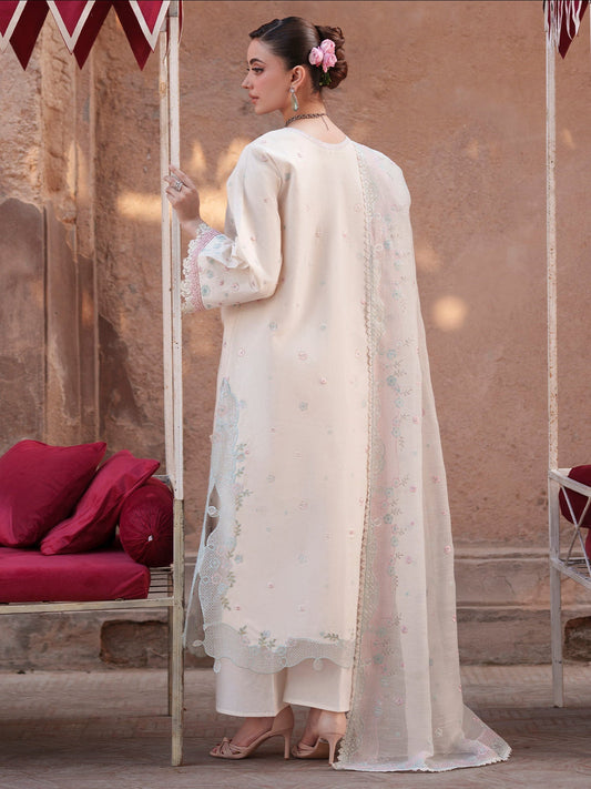 Off-White Mahnur Nilofer Luxury Lawn'26 Embroidered Stitched 3-Piece Suit-NL-02