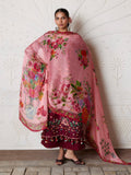 Maroon Hussain Rehar Zan SS'26 Lawn Embroidered Unstitched 3-Piece Suit-Kestane