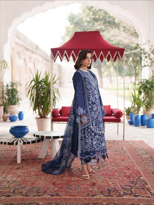 Blue Mahnur Nilofer Luxury Lawn'26 Embroidered Stitched 3-Piece Suit-NL-04