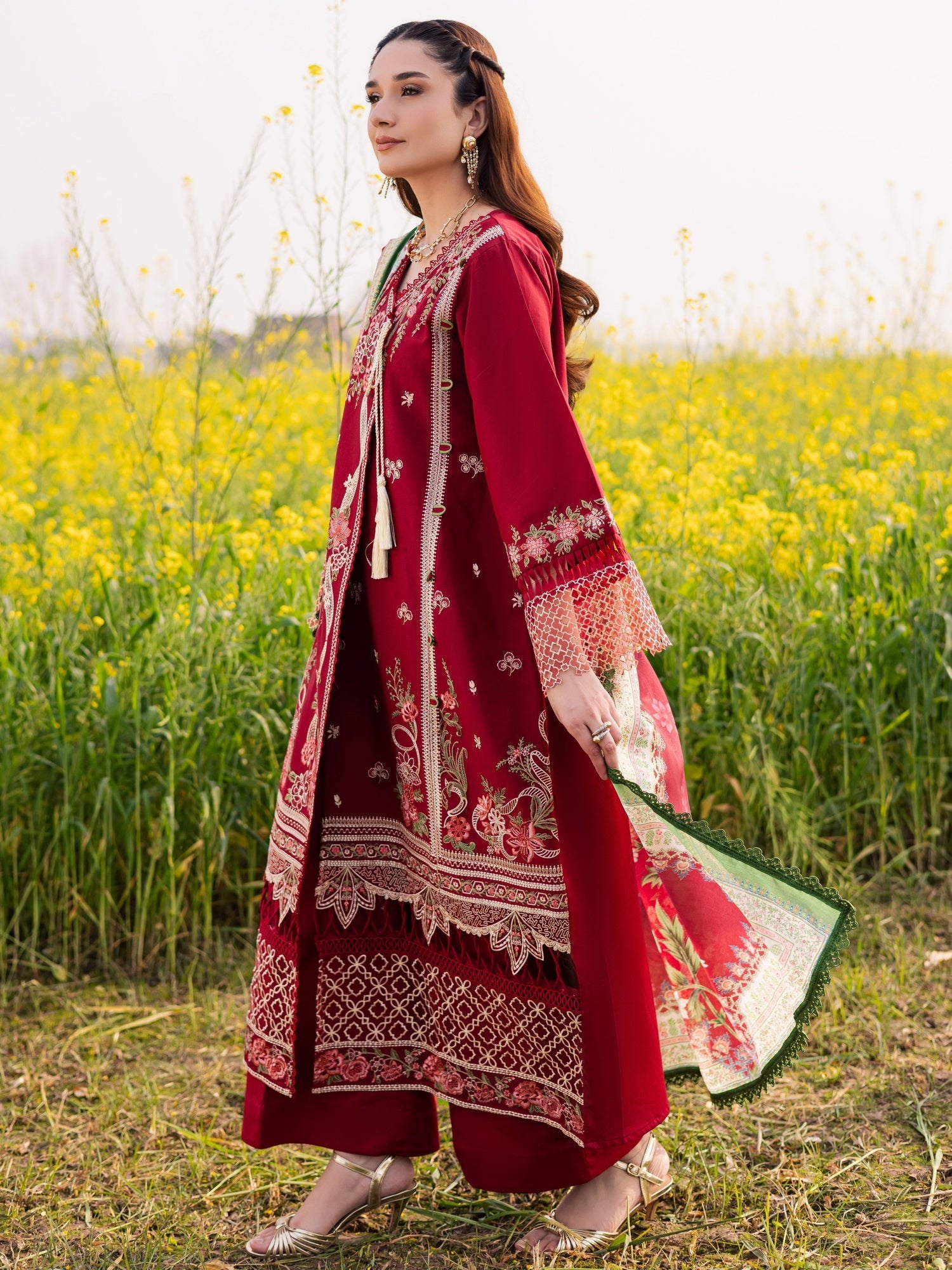 Maroon Parishay Dil e Raqsam Lawn'26 Embroidered Unstitched 3-Piece Suit-DQ-10