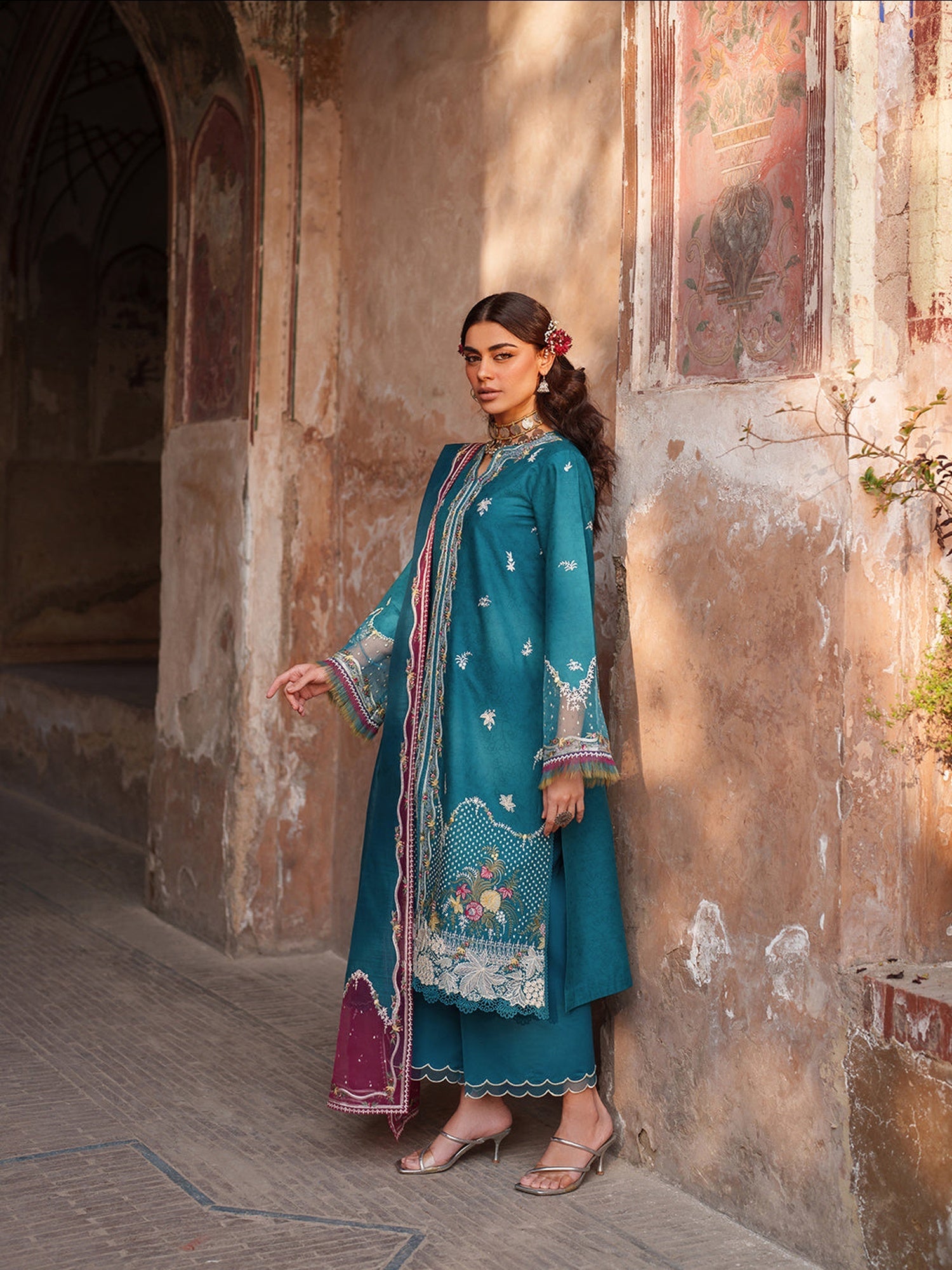 Blue Binilyas Suroor Lawn'26 Embroidered Unstitched 3-Piece Suit-243-B