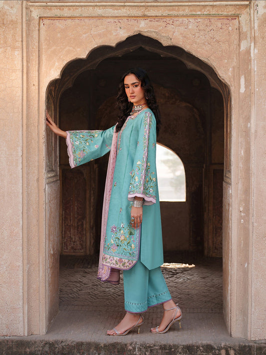 Blue Binilyas Suroor Lawn'26 Embroidered Unstitched 3-Piece Suit-247-A