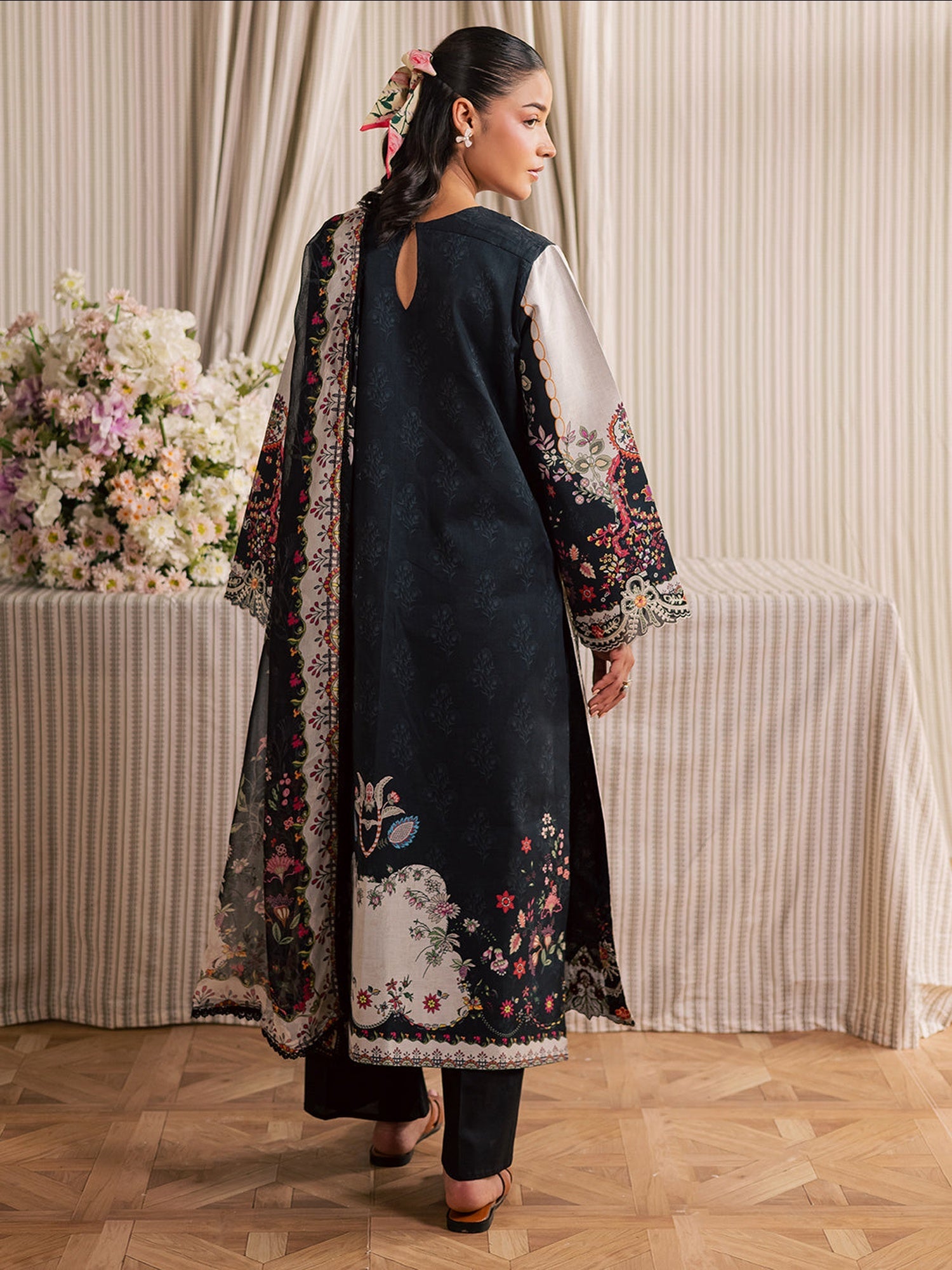 Black and Ivory Mahnur Jahaan Lawn'26 Embroidered Unstitched 3-Piece Suit-MJ-01
