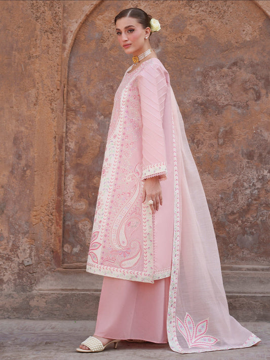 Pink Mahnur Nilofer Luxury Lawn'26 Embroidered Stitched 3-Piece Suit-NL-01