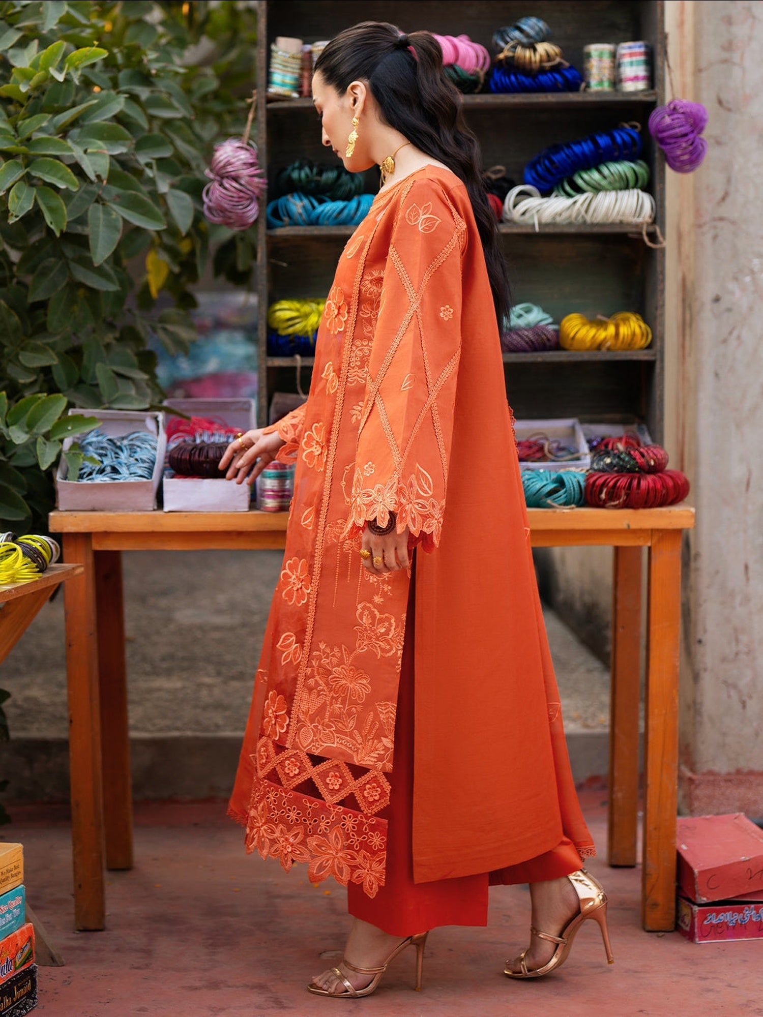 Mahnur Satrangi Lawn'26 Embroidered Unstitched 3-Piece Suit-ST-09 Orange