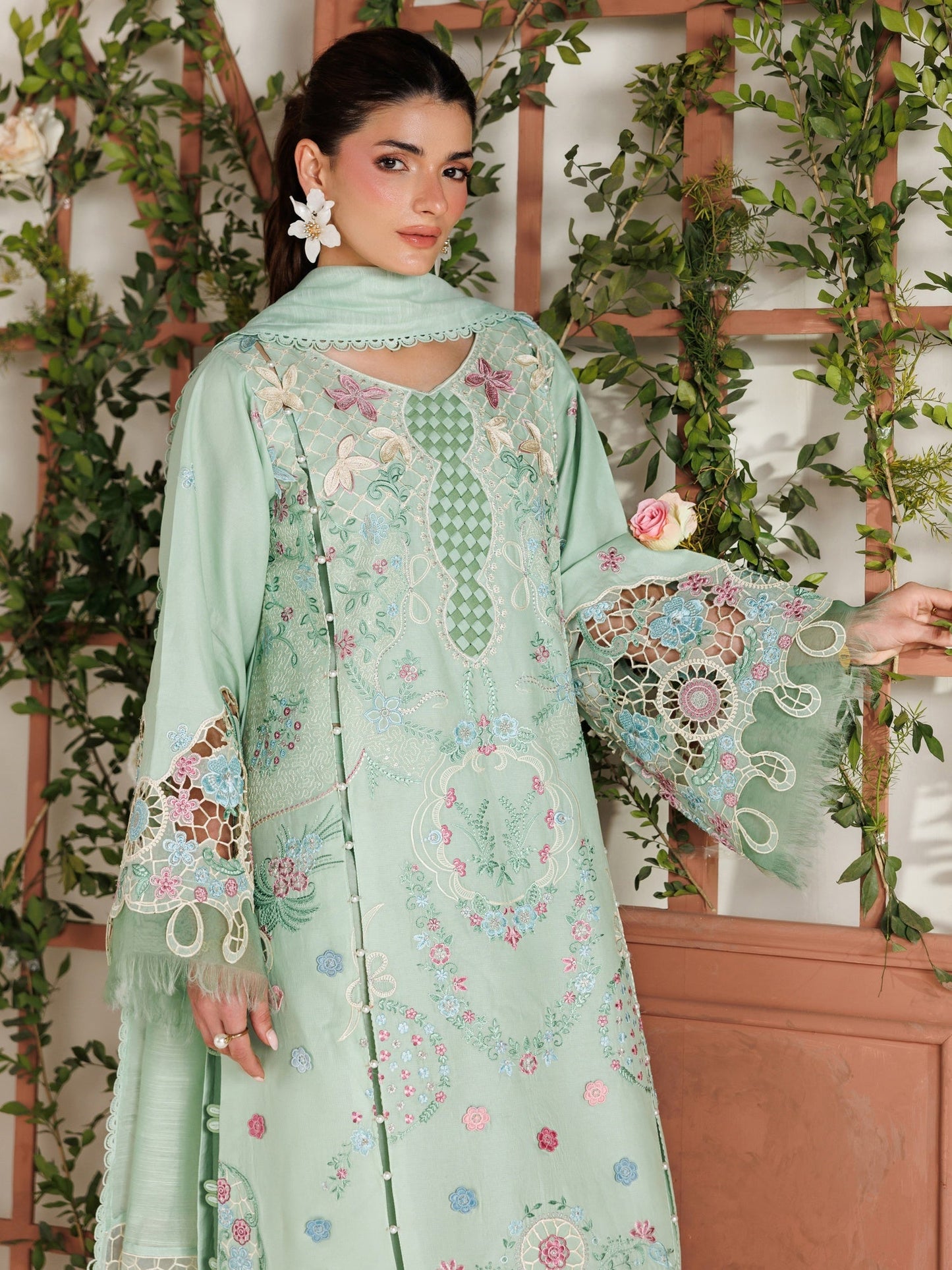 Mint Green Parishay Marbella Summer Lawn‘26 Embroidered Unstitched 3-Piece Suit-MB-06