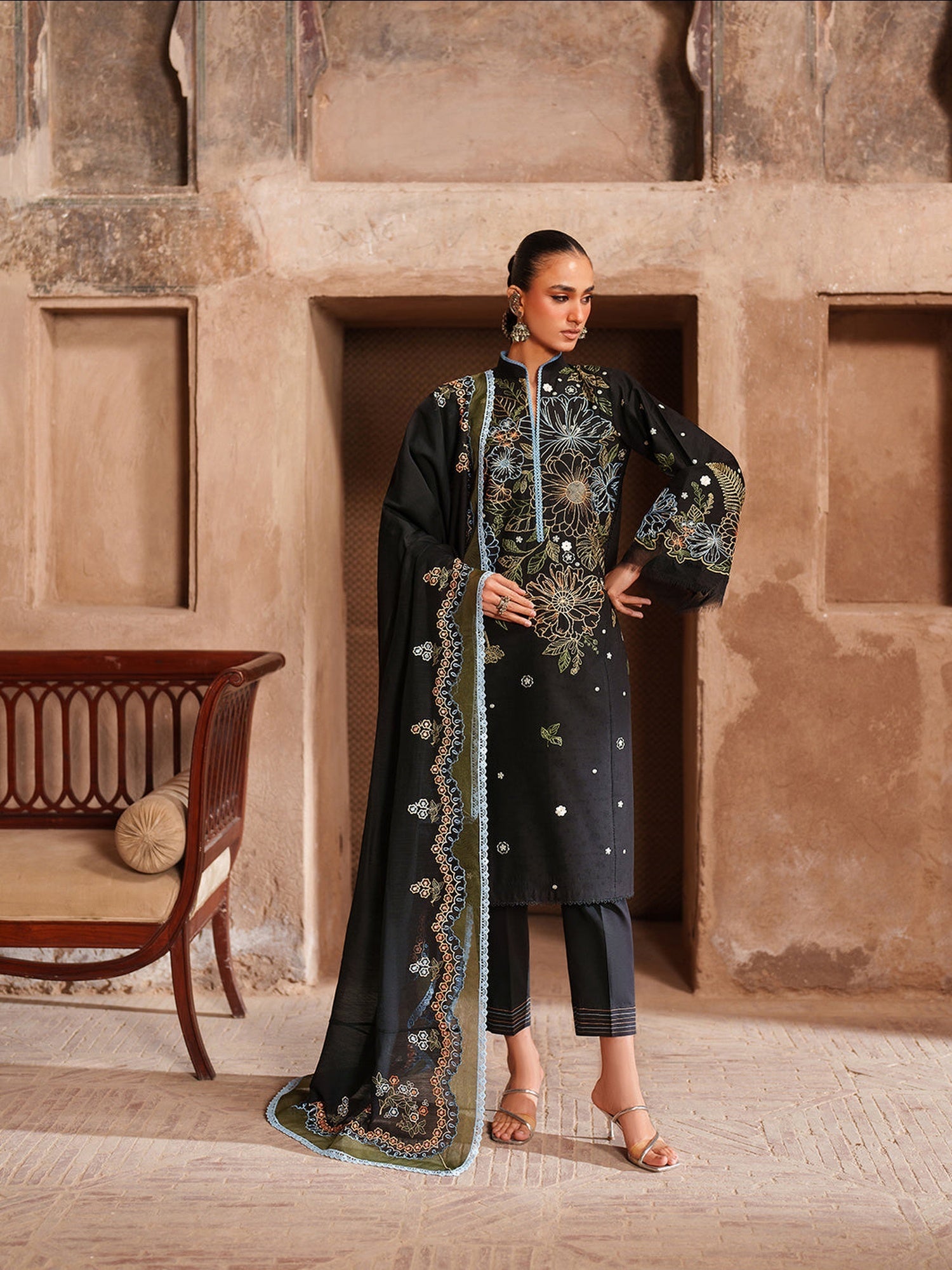 Black Binilyas Suroor Lawn'26 Embroidered Unstitched 3-Piece Suit-244-A