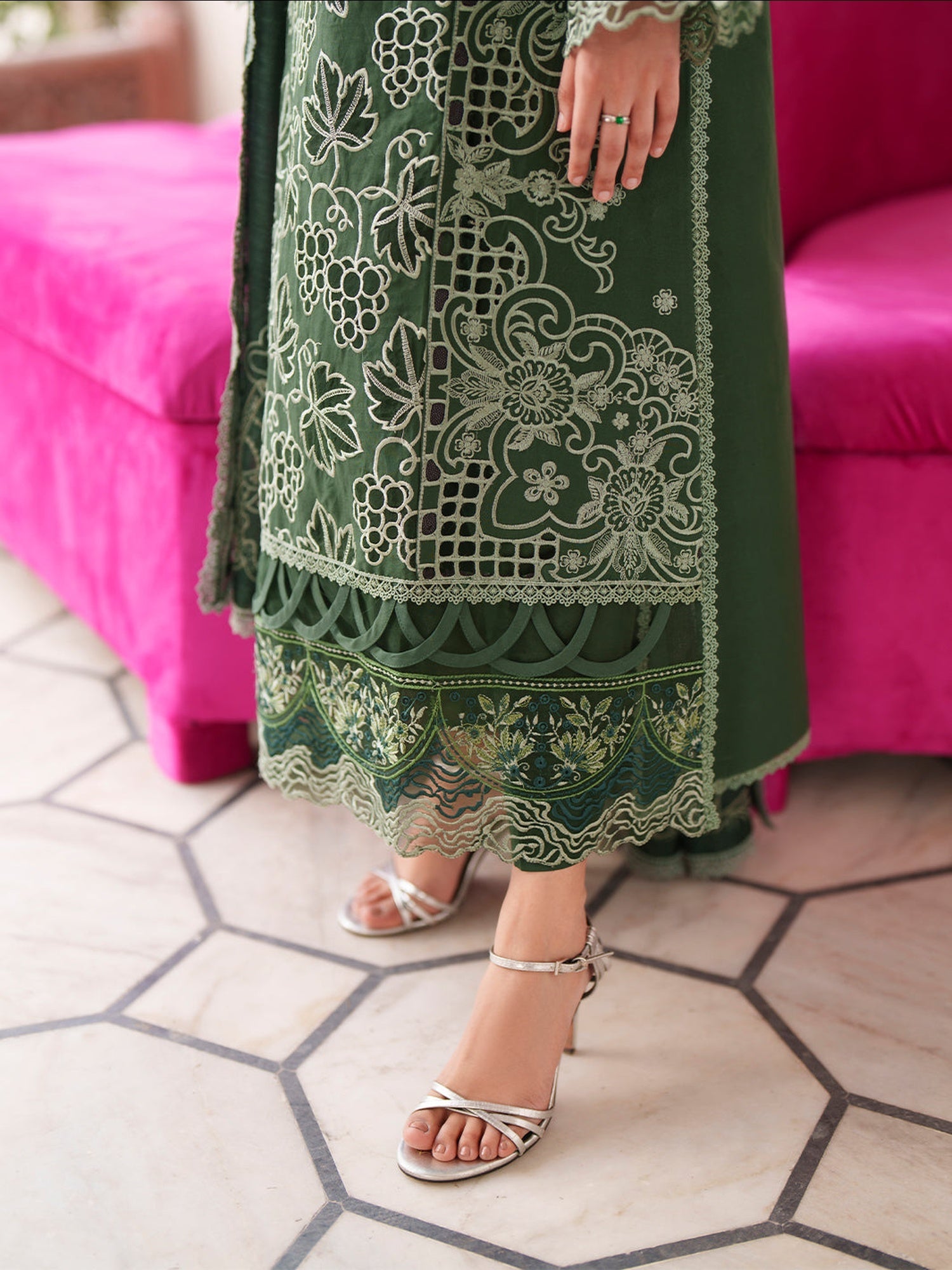 Green Mahnur Nilofer Luxury Lawn'26 Embroidered Stitched 3-Piece Suit-NL-09