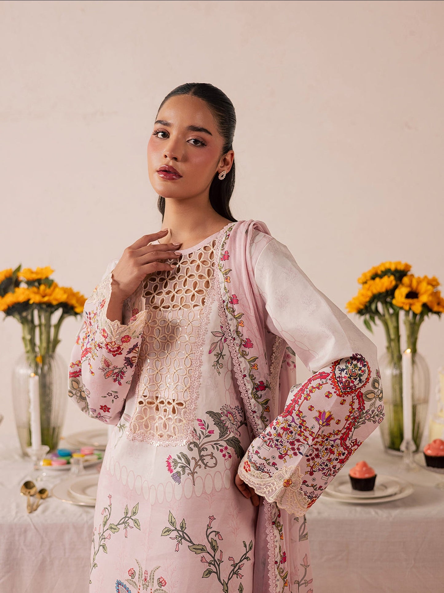 Pink Mahnur Jahaan Lawn'26 Embroidered Stitched 3-Piece Suit-MJ-02
