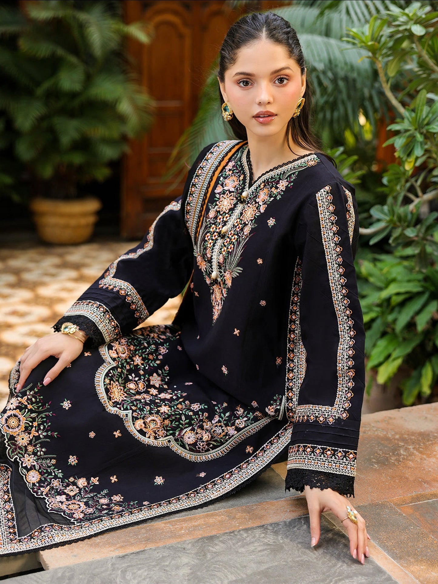 Black-Mahnur Shanaya Lawn Vol 2 Embroidered Stitched 3-Piece Suit-SH-06