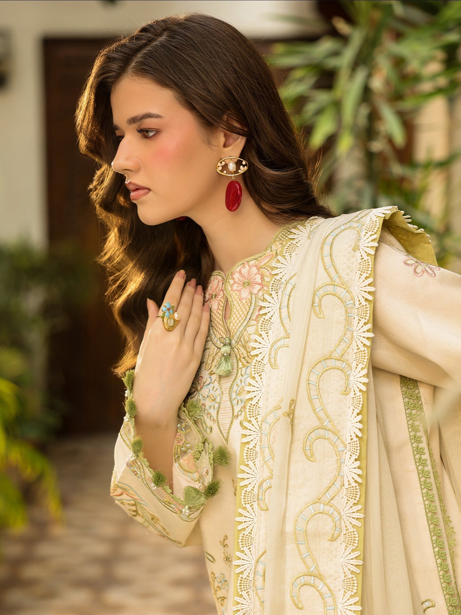 Cream-Mahnur Shanaya Lawn Vol 2 Embroidered Stitched 3-Piece Suit-SH-11