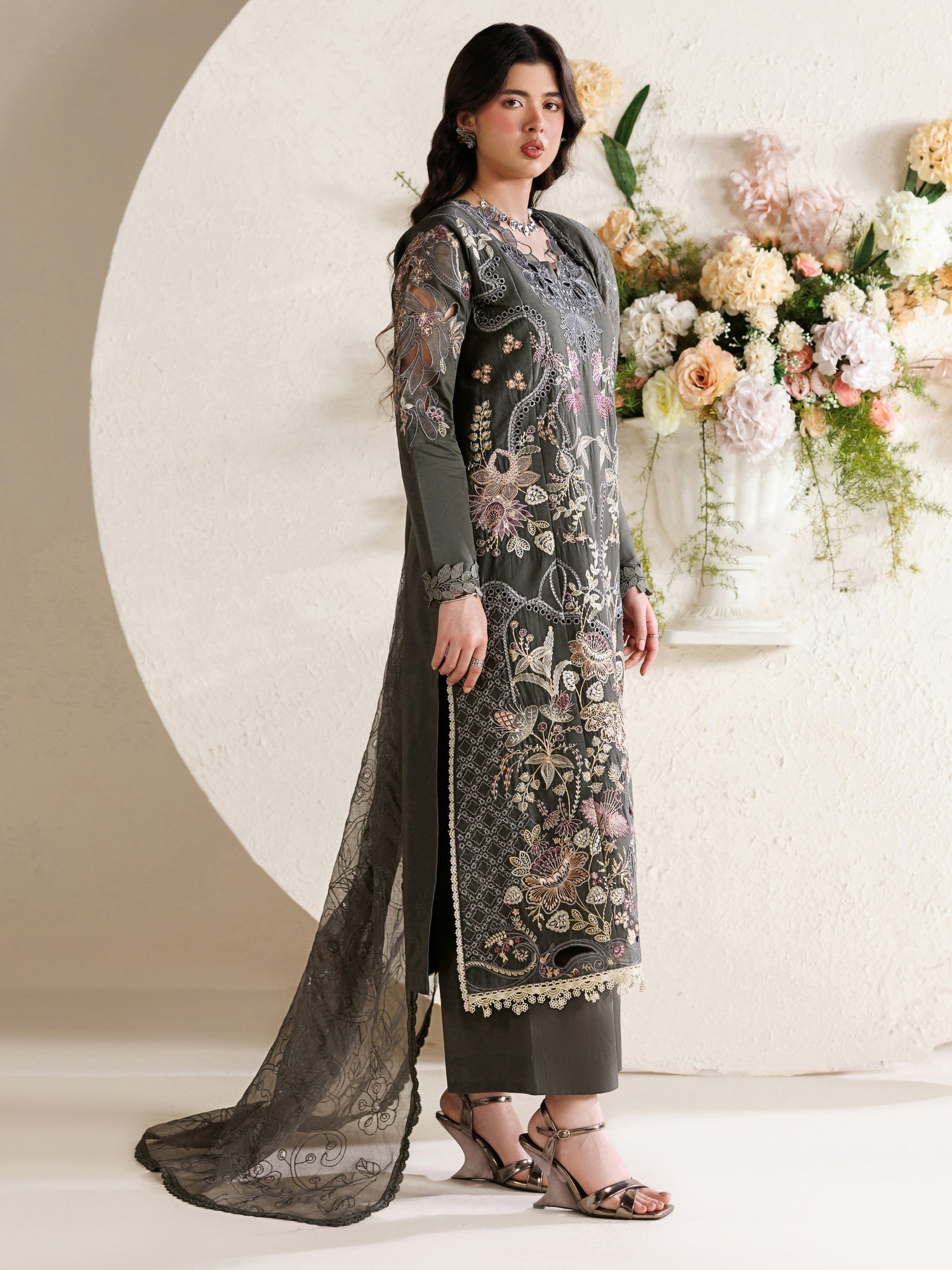 Grey Parishay Marbella Summer Lawn‘26 Embroidered Unstitched 3-Piece Suit-MB-14