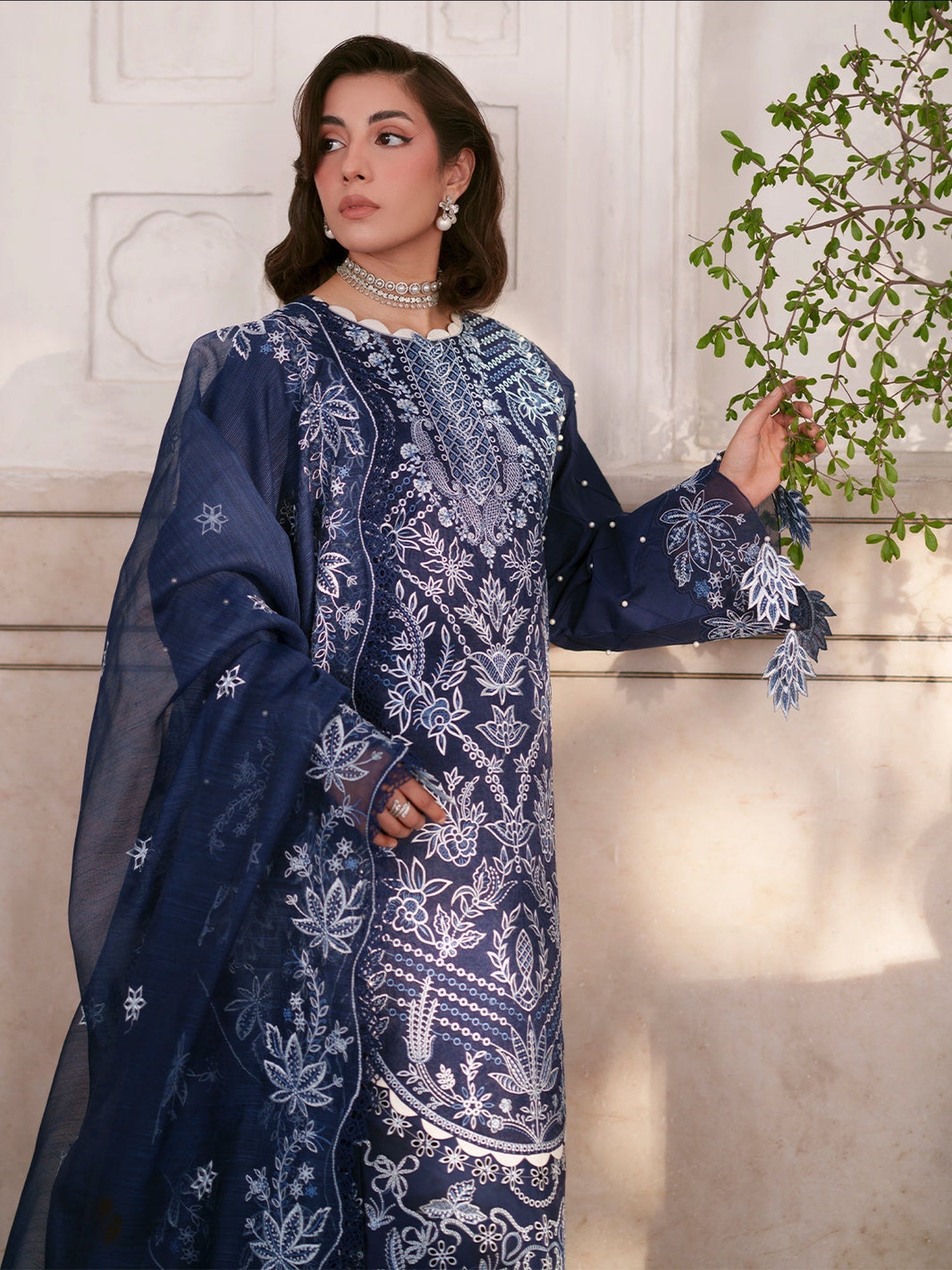 Blue Mahnur  Nilofer Luxury Lawn'26 Embroidered Unstitched 3-Piece Suit-NL-04