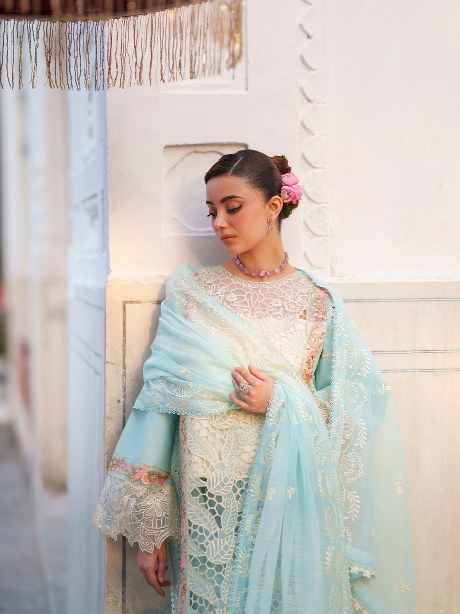 Light Blue Mahnur  Nilofer Luxury Lawn'26 Embroidered Unstitched 3-Piece Suit-NL-03