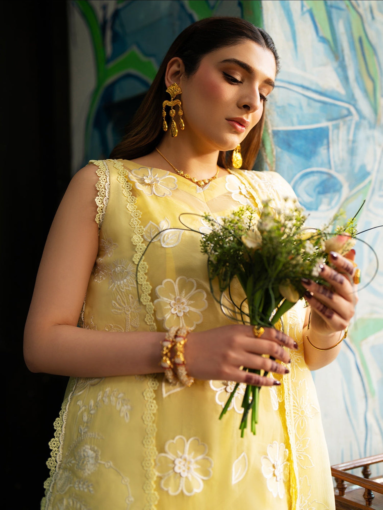 Yellow Mahnur Satrangi Lawn'26 Embroidered Stitched 3-Piece Suit-ST-11