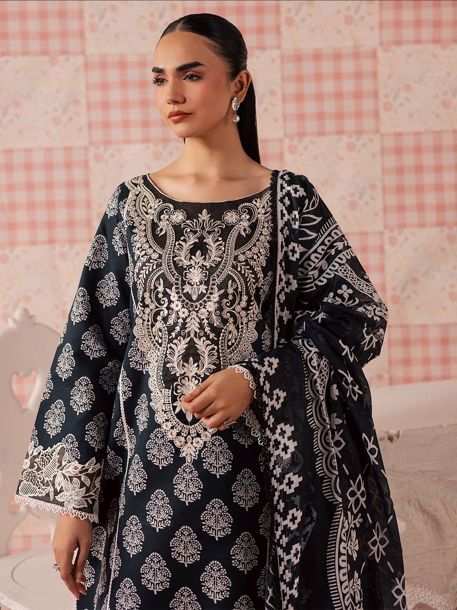Black Mahnur Afsana Lawn'26 Embroidered Stitched 3-Piece Suit-AL-05