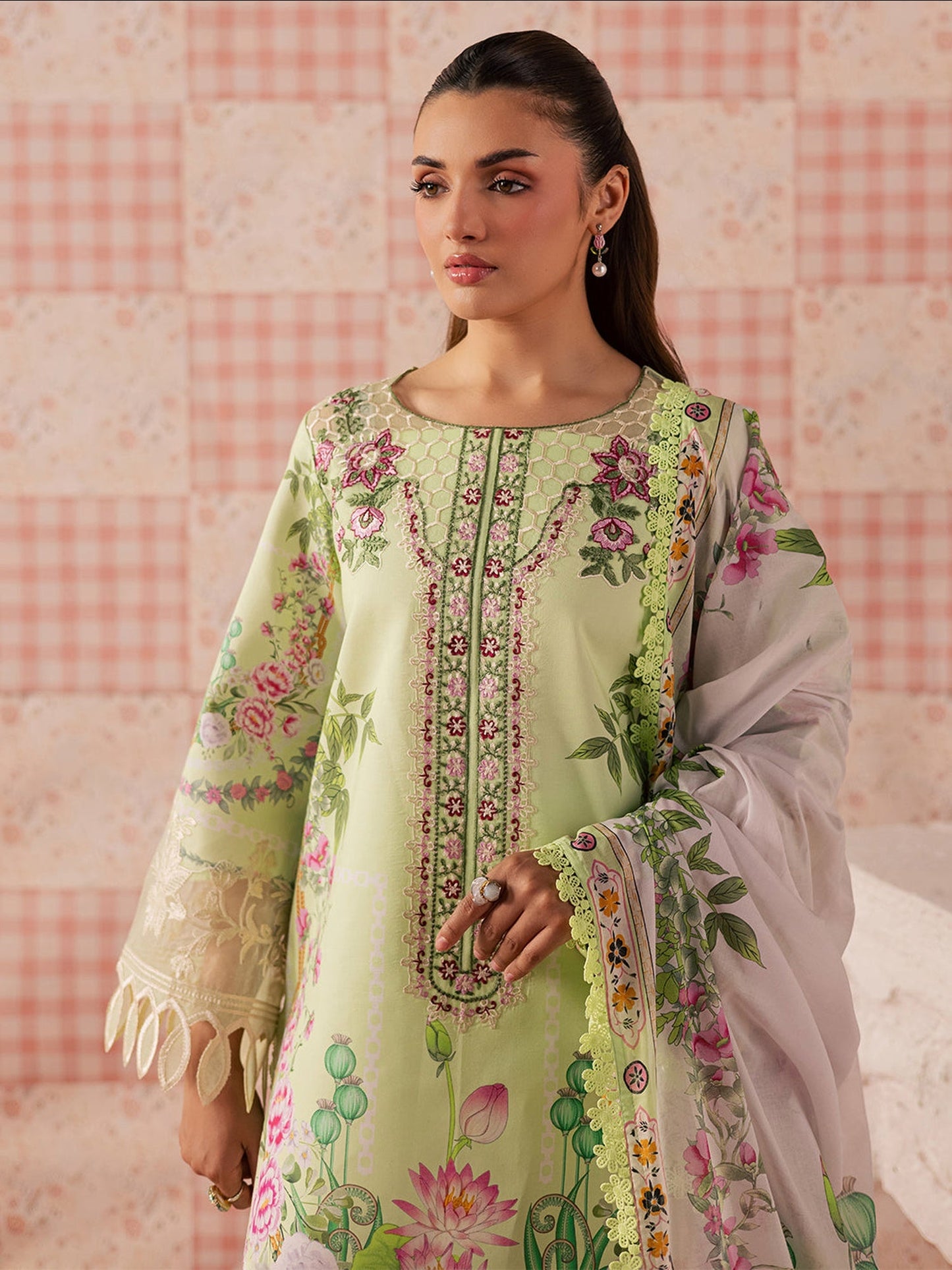 Pistachio Mahnur Afsana Lawn'26 Embroidered Unstitched 3-Piece Suit-AL-01