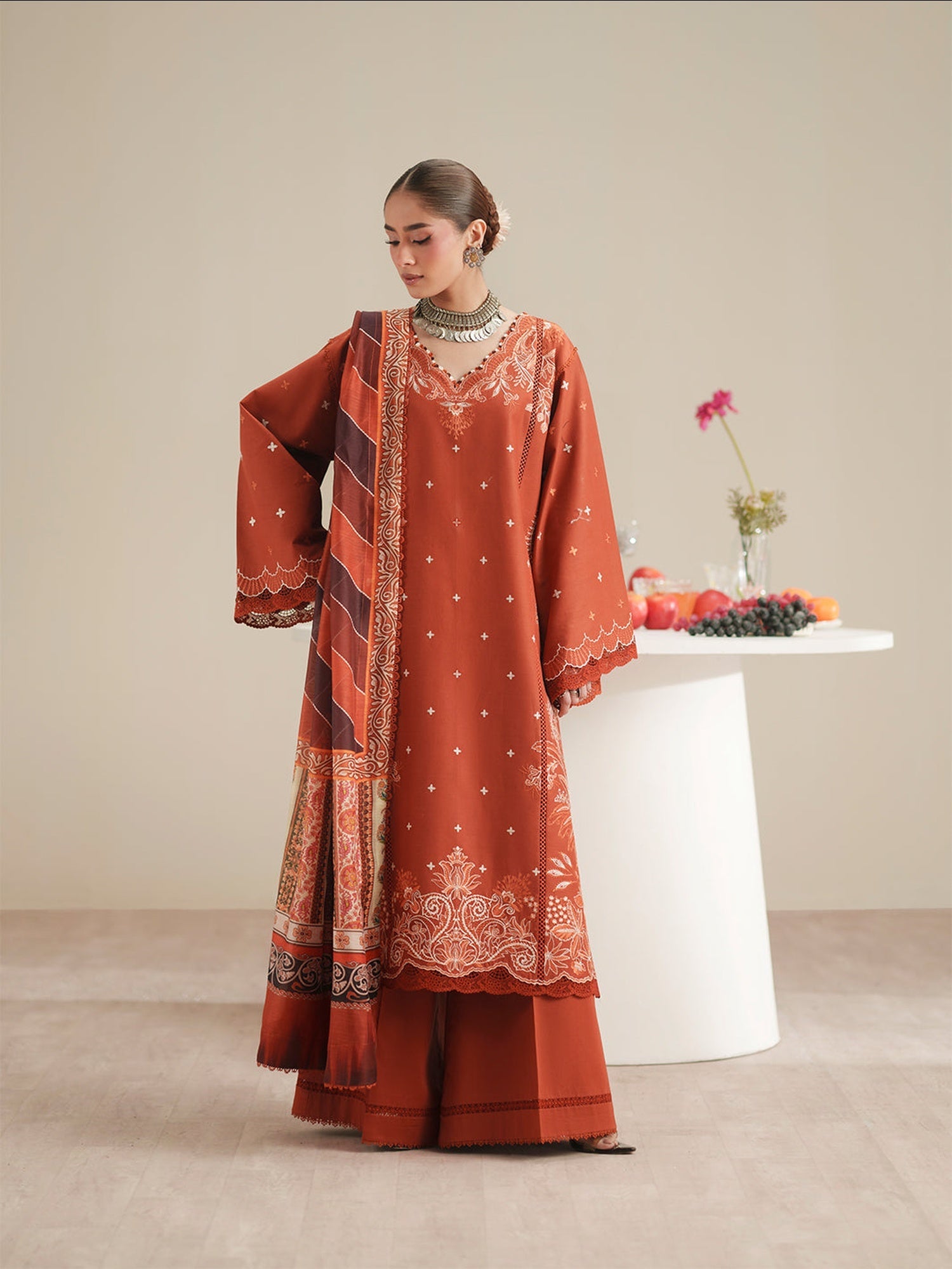 Brown Binilyas Jojo Summer'26 Lawn Embroidered Unstitched 3-Piece Suit-761