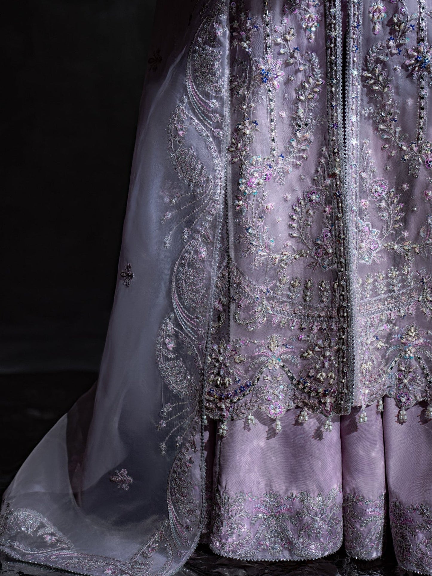 Lilac Enzo Reve Dore Raw Organza Embellished Sharara-Eliane