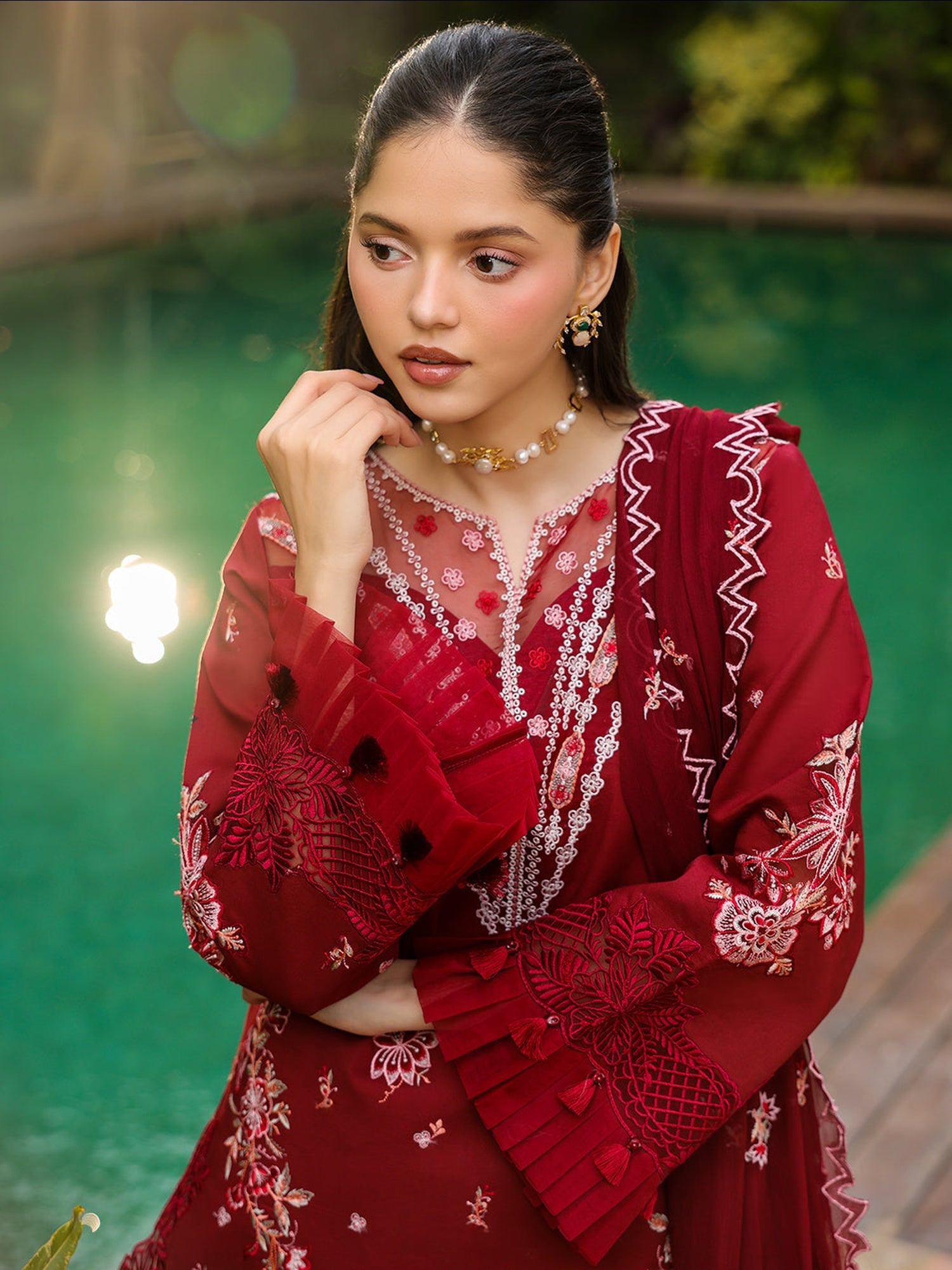 Red-Mahnur Shanaya Lawn Vol 2 Embroidered Stitched 3-Piece Suit-SH-05