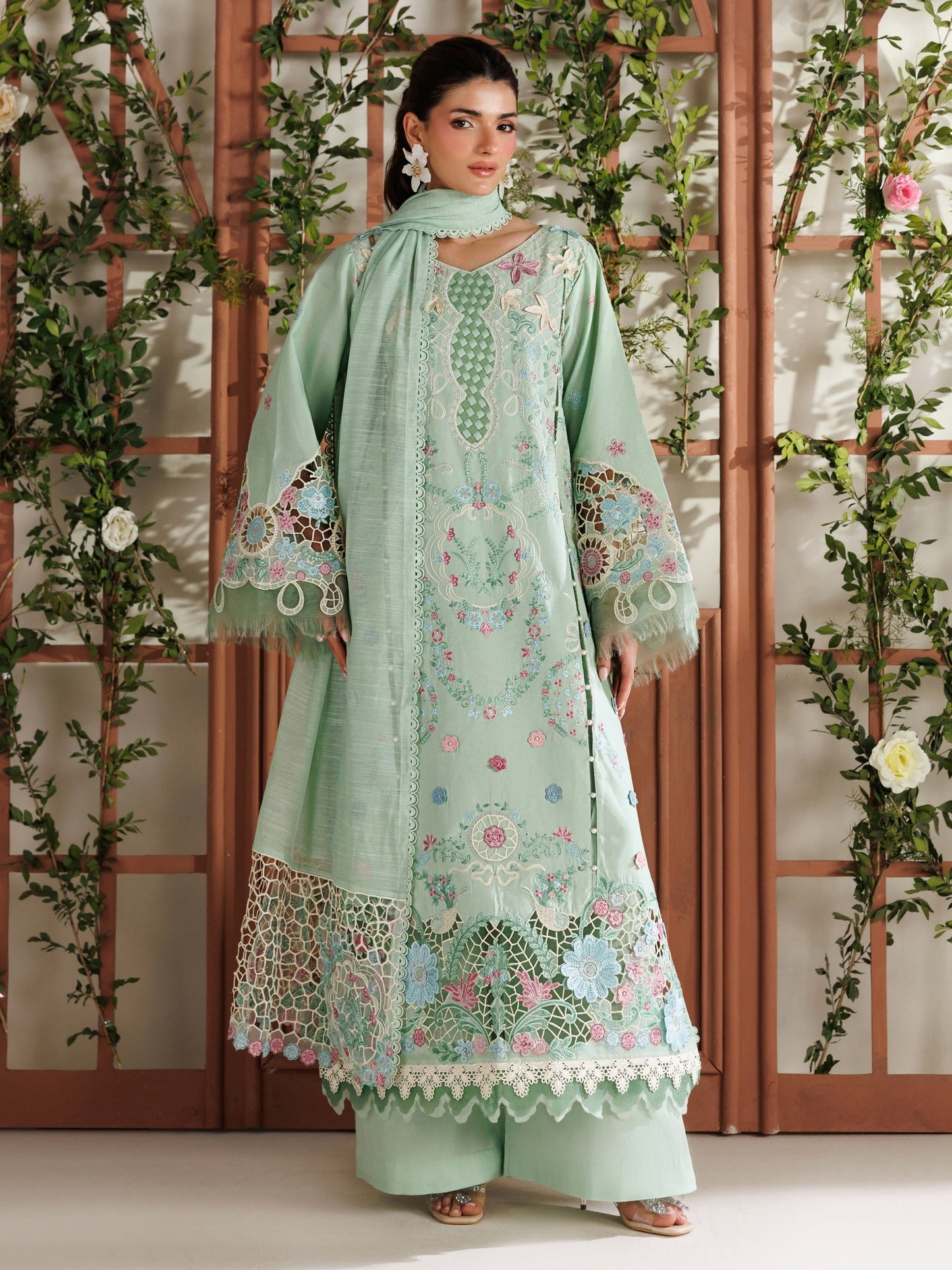 Mint Green Parishay Marbella Summer Lawn‘26 Embroidered Unstitched 3-Piece Suit-MB-06