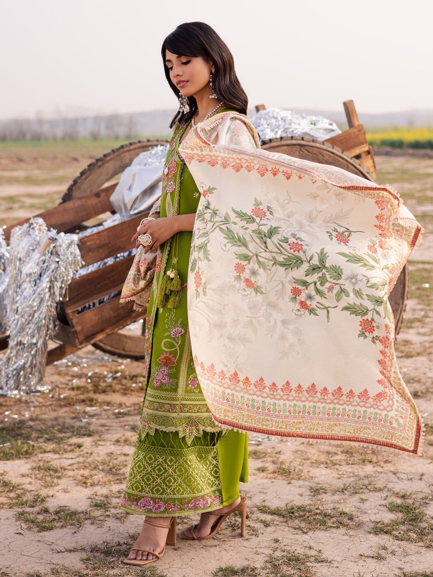 Mint Green Parishay Dil e Raqsam Lawn'26 Embroidered Unstitched 3-Piece Suit-DR-09