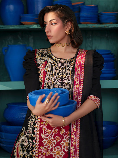 Black Mahnur Nilofer Luxury Lawn'26 Embroidered Stitched 3-Piece Suit-NL-12