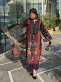 Black and Crimson Sehrish Kanwal Festive Print'26 Lawn Embroidered Stitched 3-Piece Suit-Eshal