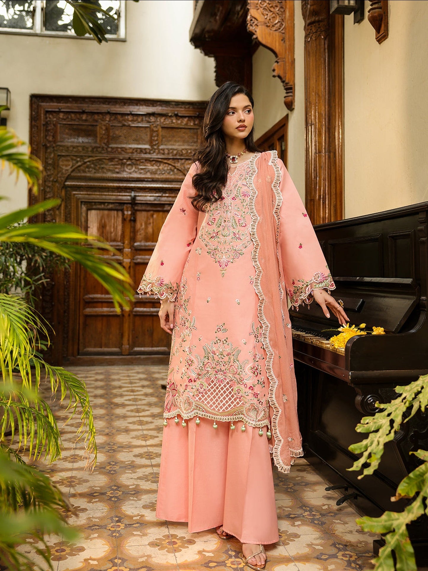 Peach-Mahnur Shanaya Lawn Vol 2 Embroidered Stitched 3-Piece Suit-SH-14