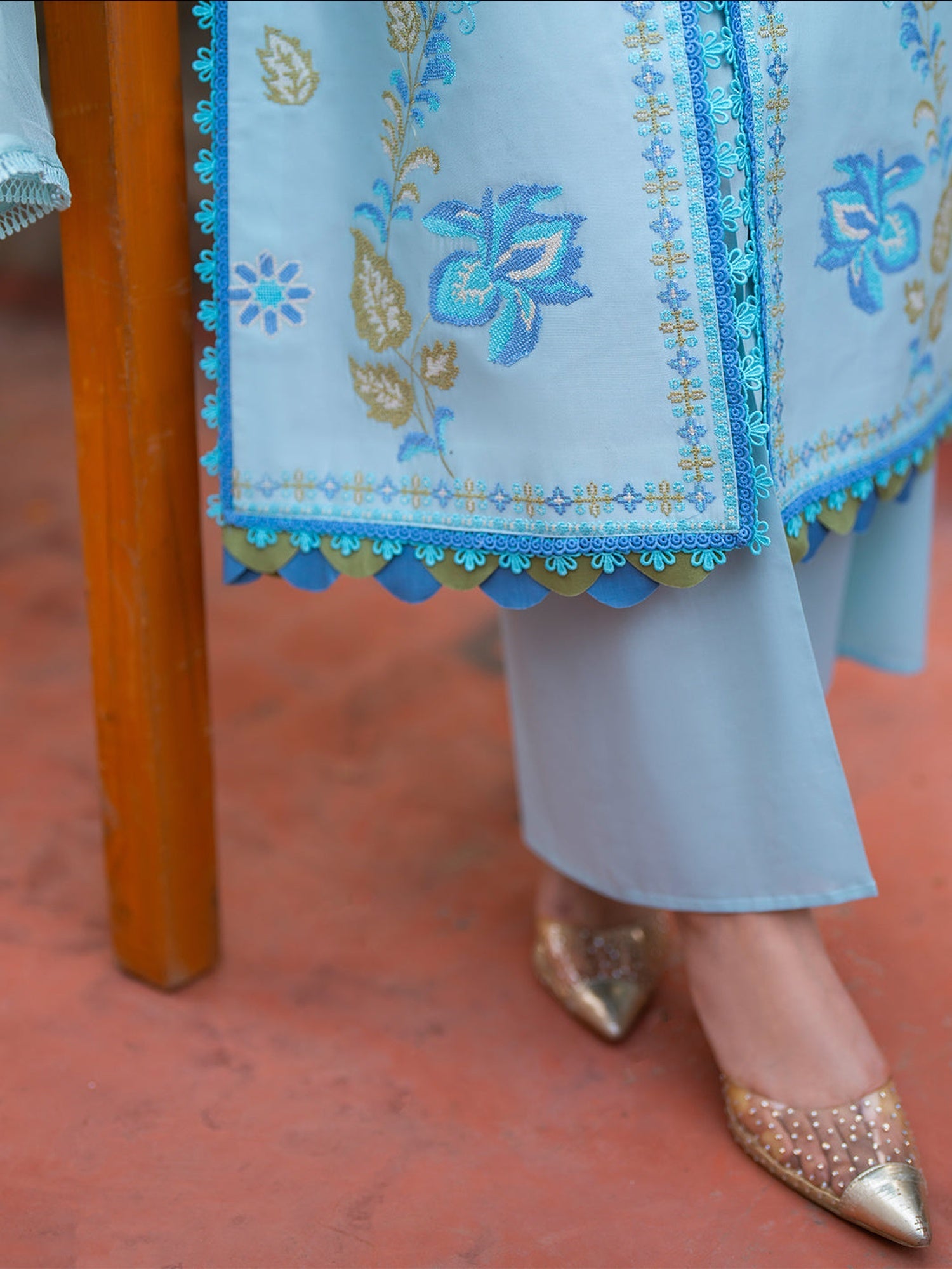 Blue Mahnur Satrangi Lawn'26 Embroidered Stitched 3-Piece Suit-ST-02