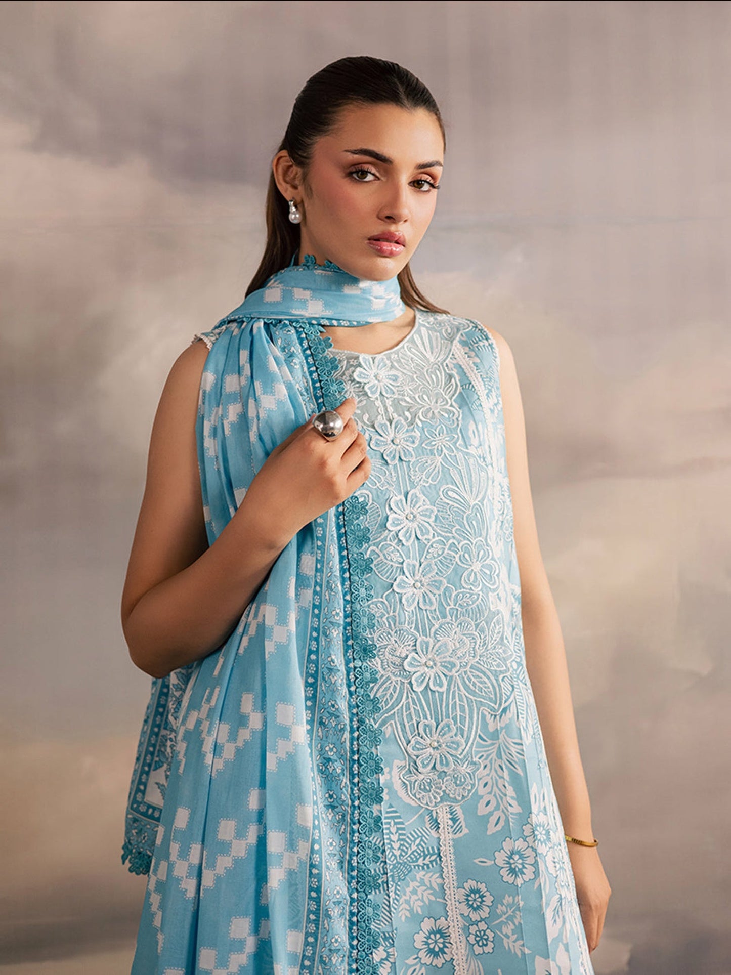 Aqua Blue Mahnur Afsana Lawn'26 Embroidered Unstitched 3-Piece Suit-AL-02