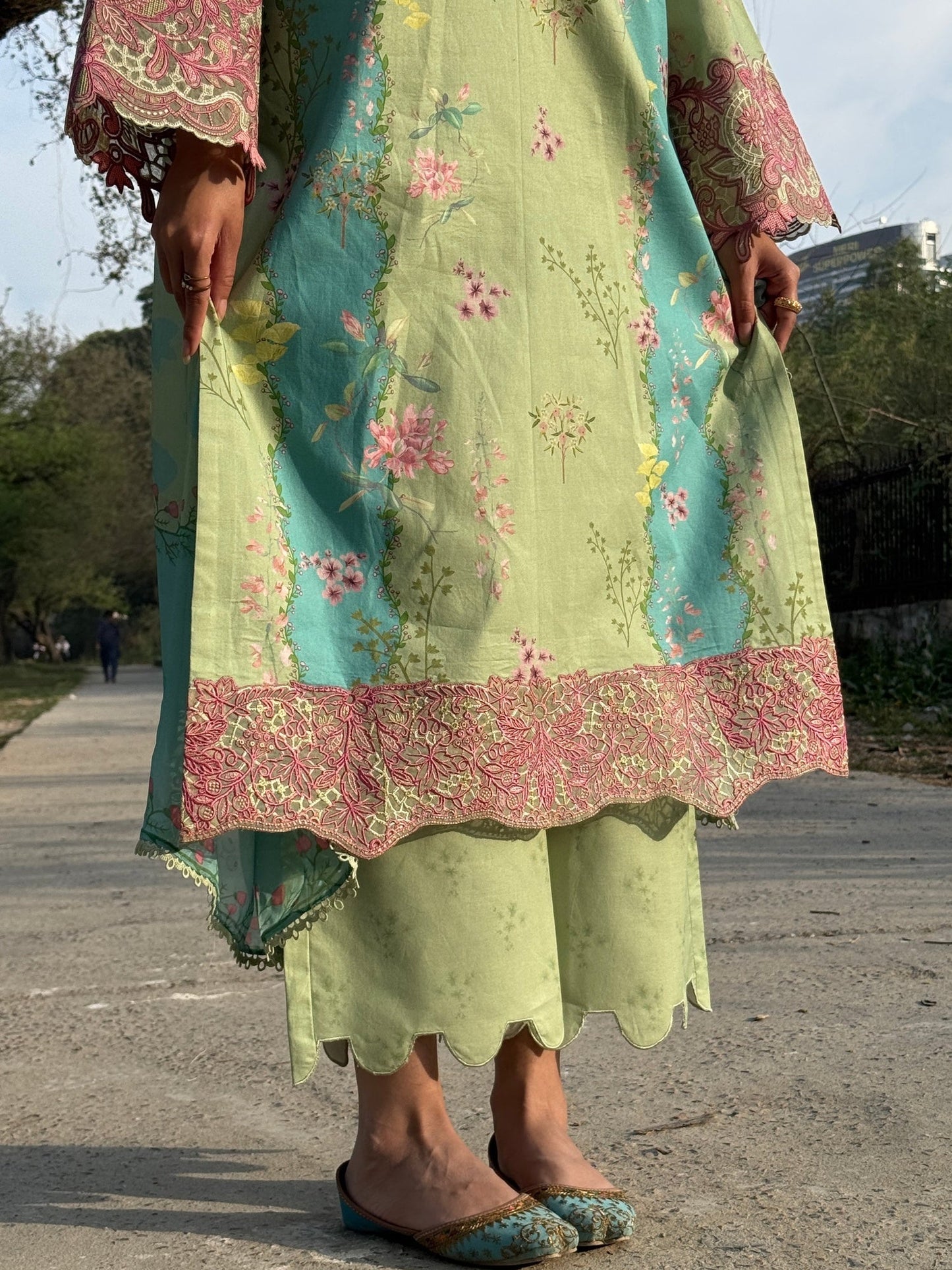 Pistachio Sehrish Kanwal Festive Print'26 Lawn Embroidered Stitched 3-Piece Suit-Nayra