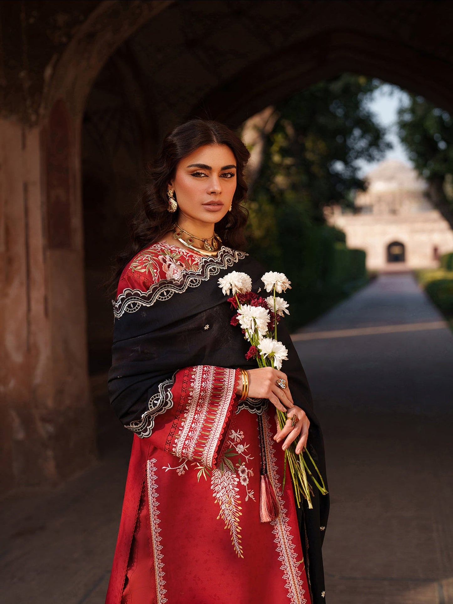 Red Binilyas Suroor Unstitched Lawn'26 Embroidered 3-Piece Suit-241-B