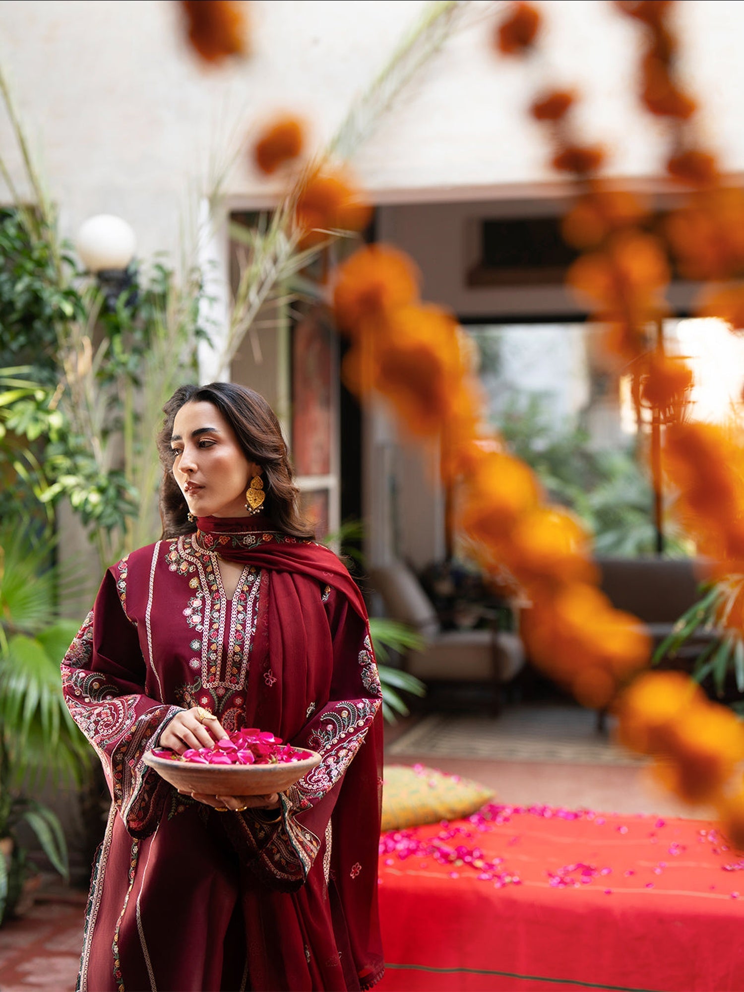 Burgundy Mahnur Satrangi Lawn '26 Embroidered Unstitched 3-Piece Suit-ST-06