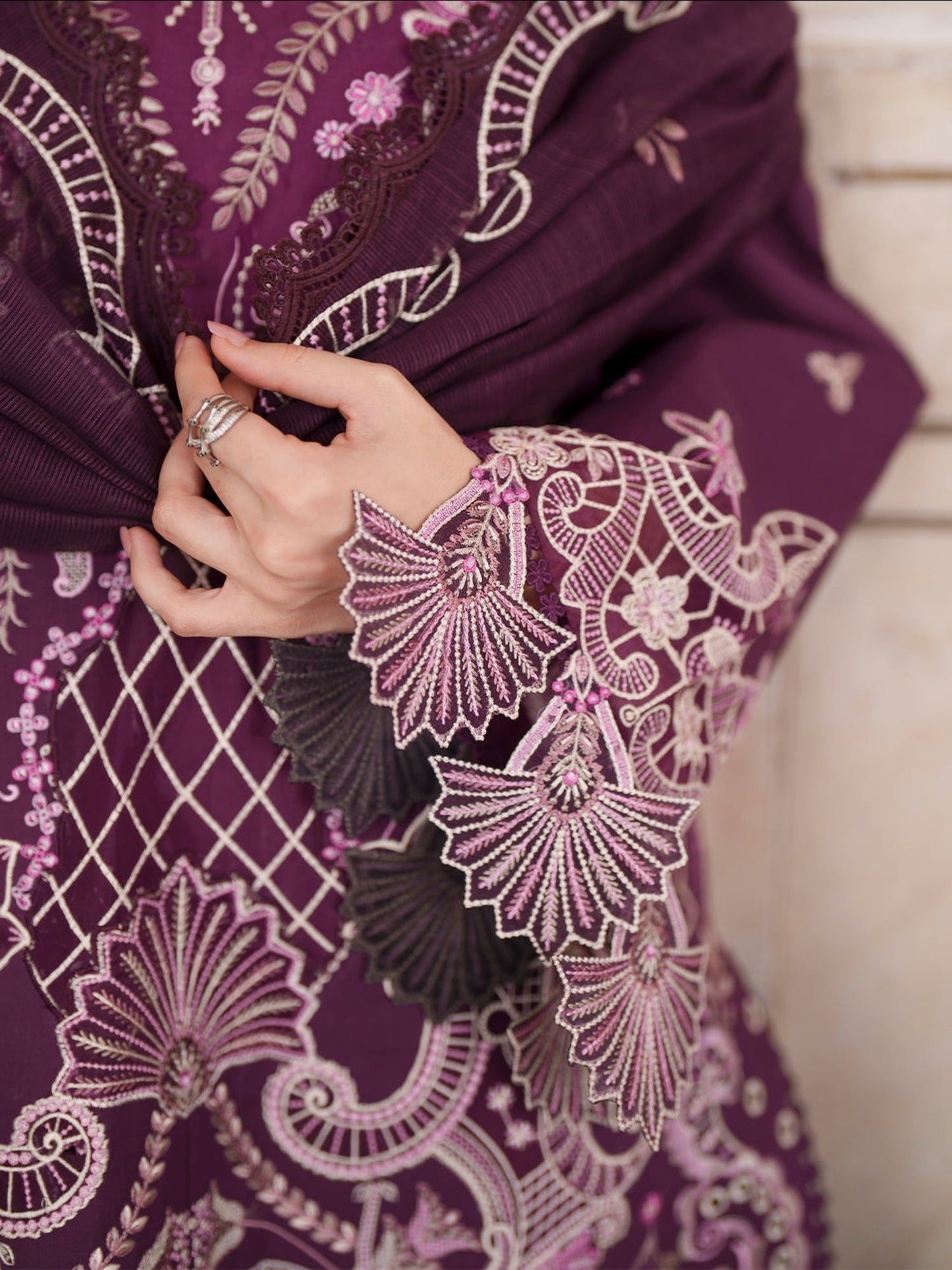 Purple Mahnur Nilofer Luxury Lawn'26 Embroidered Unstitched 3-Piece Suit-NL-10